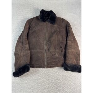 Marvin Richards Jacket Womens 42 Brown Leather Fur Trim Lined Winter Coat